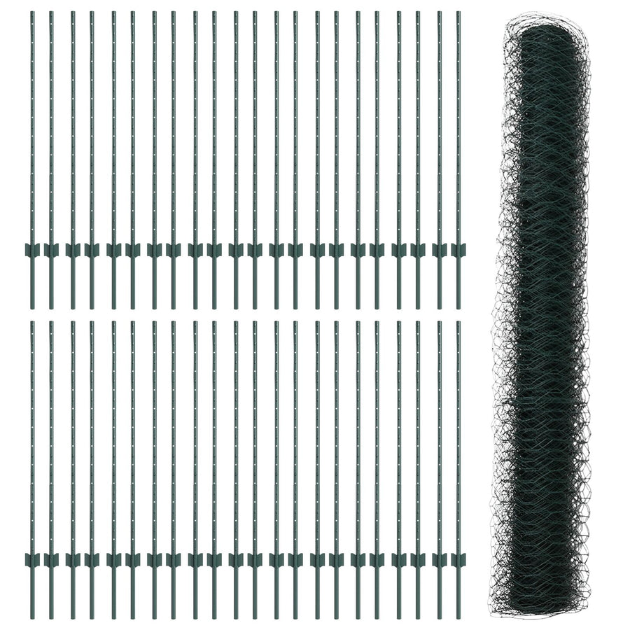 Hekpalen 11 Stuks U-Kanaal Groen 120 Cm Staal,  Zeshoekig Hek Groen 1,2X100 M Staal