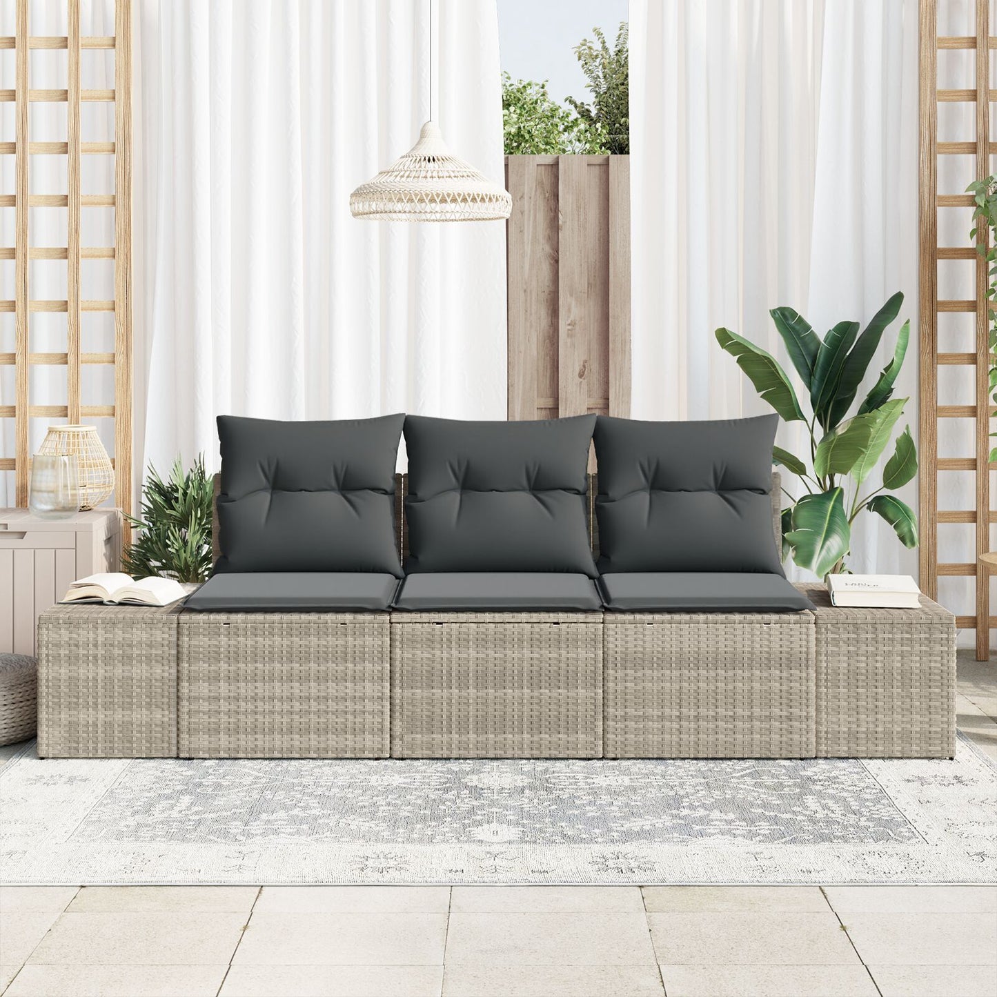 3-Delige Tuin Sofa Set Met Kussens Lichtgrijs Poly Rattan