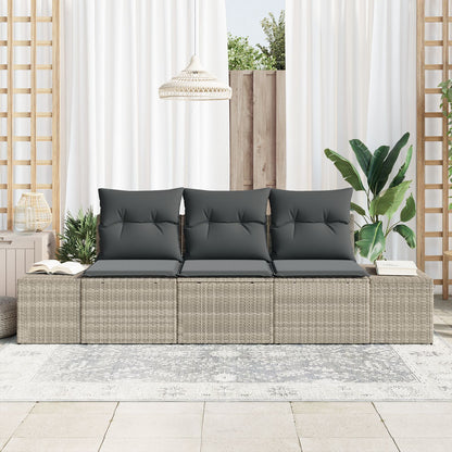 3-Delige Tuin Sofa Set Met Kussens Lichtgrijs Poly Rattan