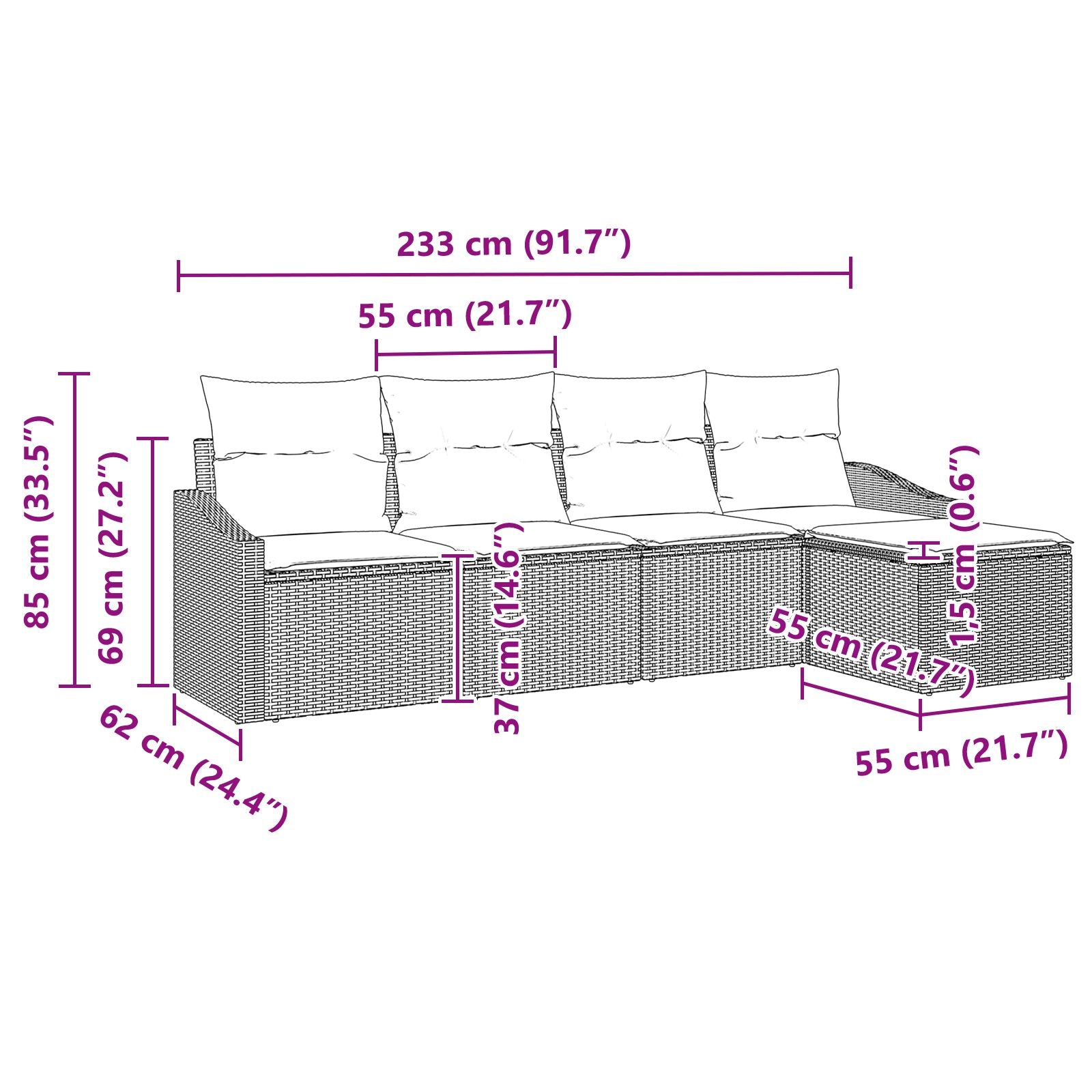 5 Delige Tuin Eetset Met Kussens Grijs Poly Rattan Gegalvaniseerd Staal