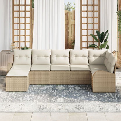 7-Delige Tuinbank Set Met Kussens Beige Poly Rattans