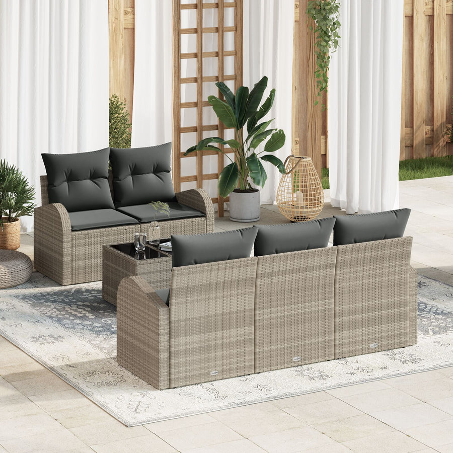 6 Delige Tuin Sofa Set Met Kussens Licht Grijs Poly Rattan