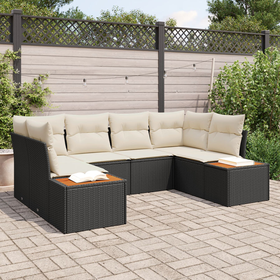 6-Delige Tuin Sofa Set Met Kussens Zwart Poly Rattan Acacia