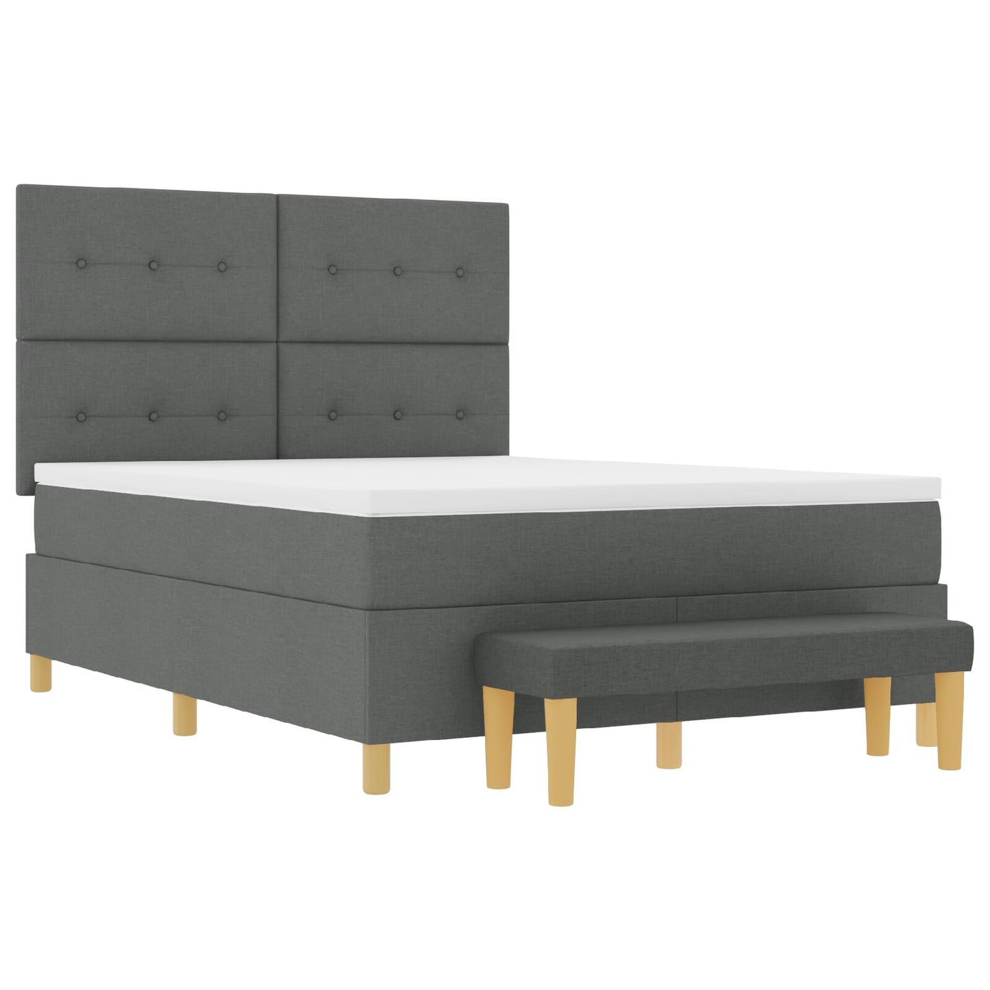 Boxspring Bed Met Matras & Bank Stof Donkergrijs 140 x 190 cm Knopen gestikt