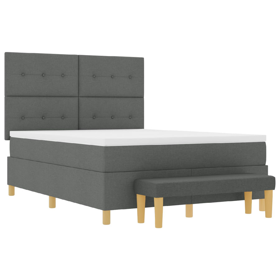 Boxspring Bed Met Matras & Bank Stof Donkergrijs 140 x 190 cm Knopen gestikt