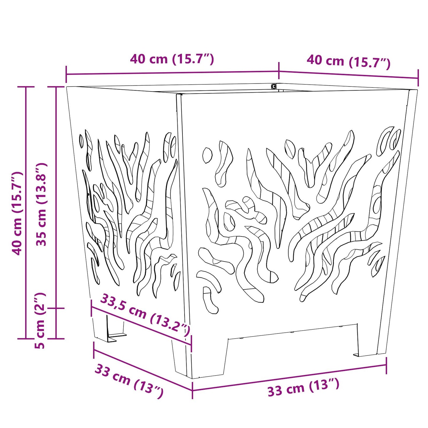 Vuurkorf Vierkant Weerbestendig Staal Verweerd staal/Bruin 40 x 40 x 40 cm