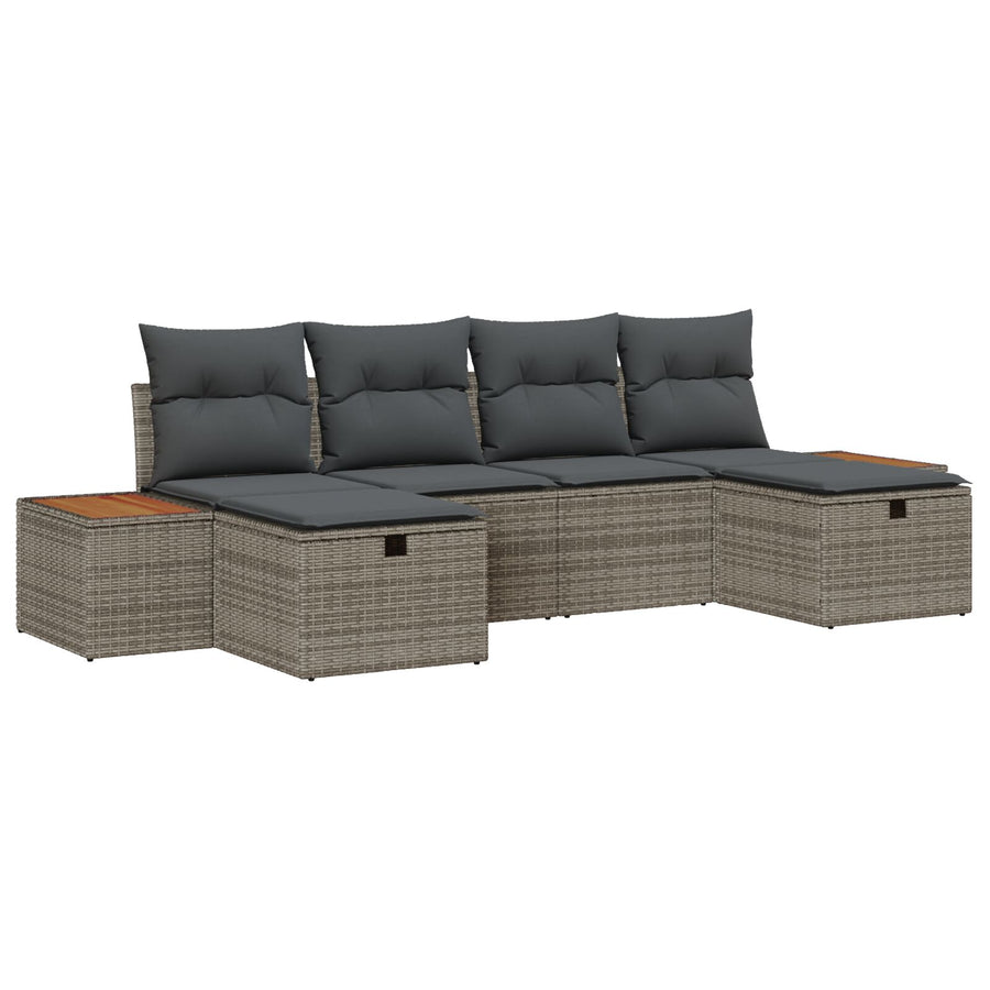 6-Delig Tuinbankstel Met Kussens Grijs Poly Rattan