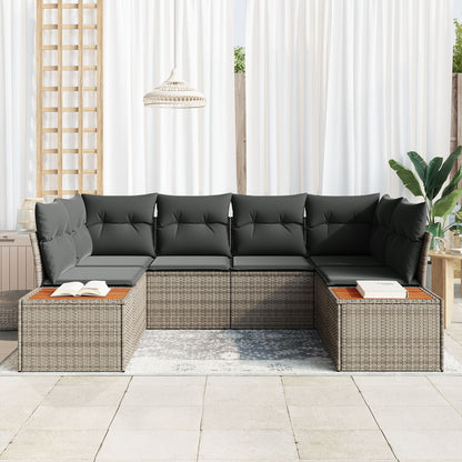 6-Delige Tuin Sofa Set Met Kussens Grijs Poly Rattan Acacia