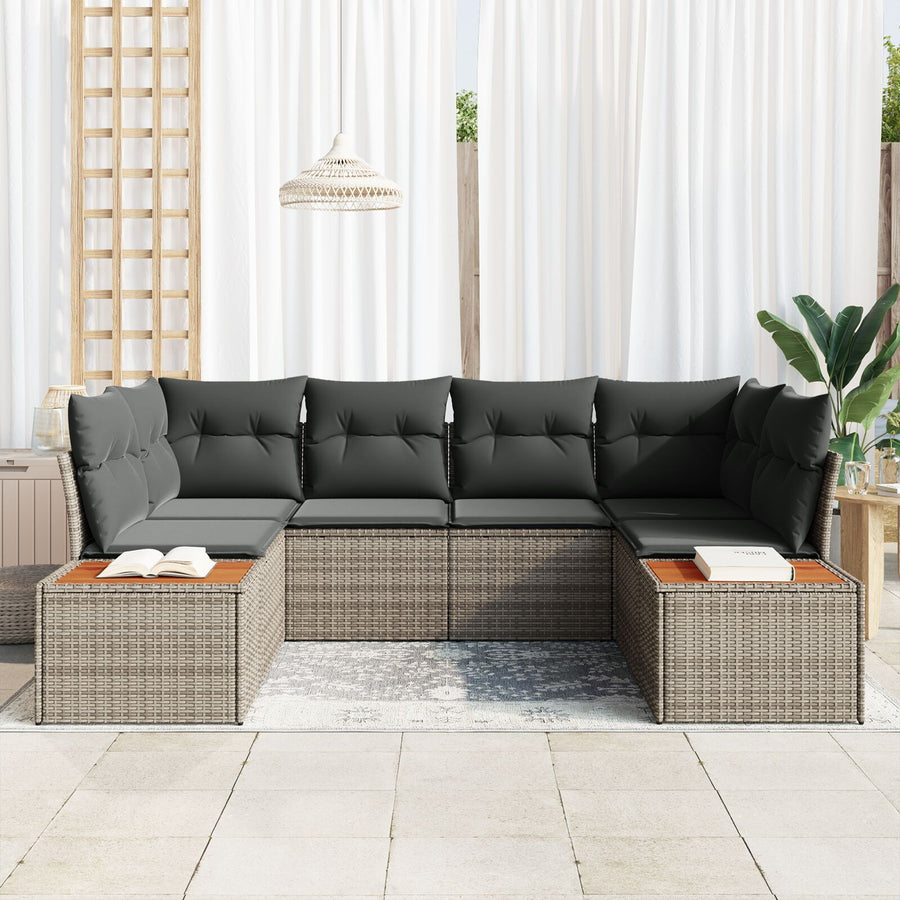 6-Delige Tuin Sofa Set Met Kussens Grijs Poly Rattan Acacia