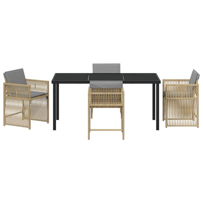 5-Delige Tuin Eetset Met Kussens Beige Poly Rattan