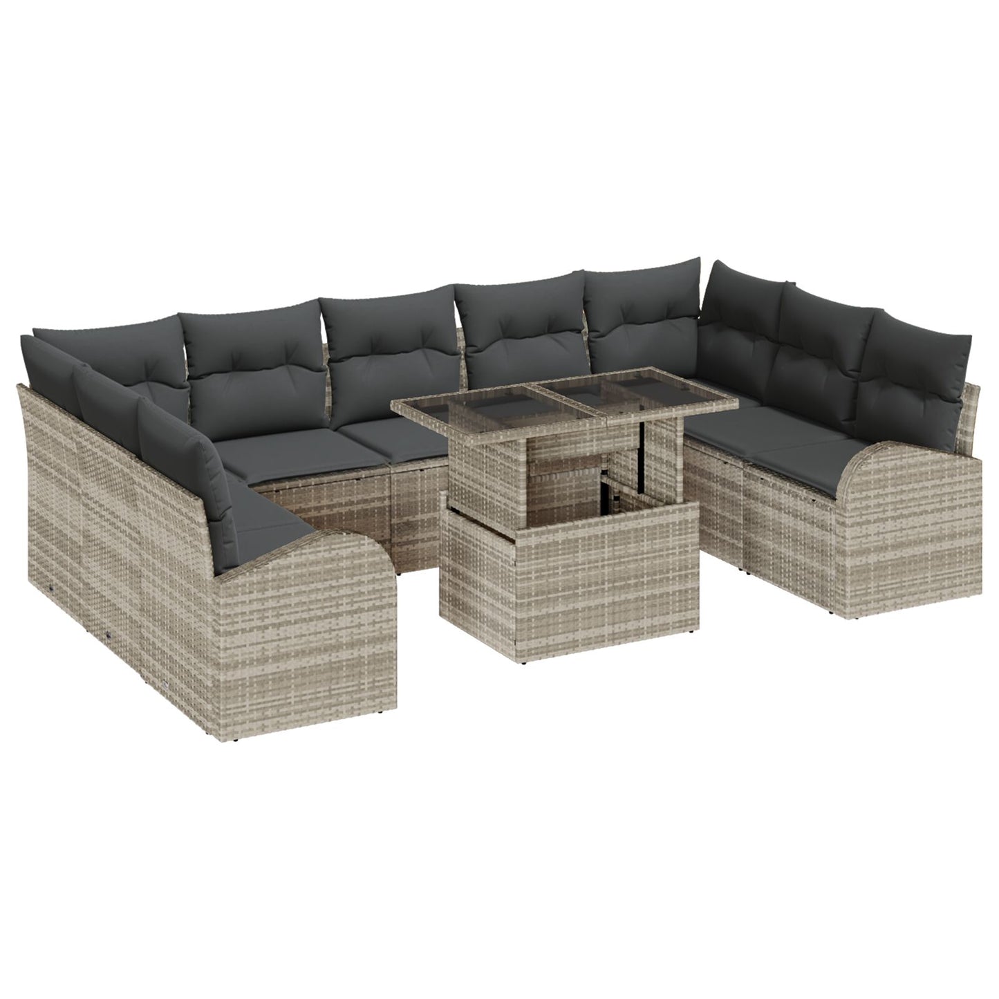 10 Piece Garden Sofa Set With Cushions Light Grey Poly Rattan