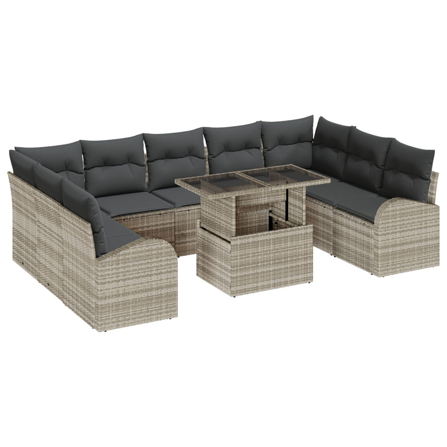 10 Piece Garden Sofa Set With Cushions Light Grey Poly Rattan