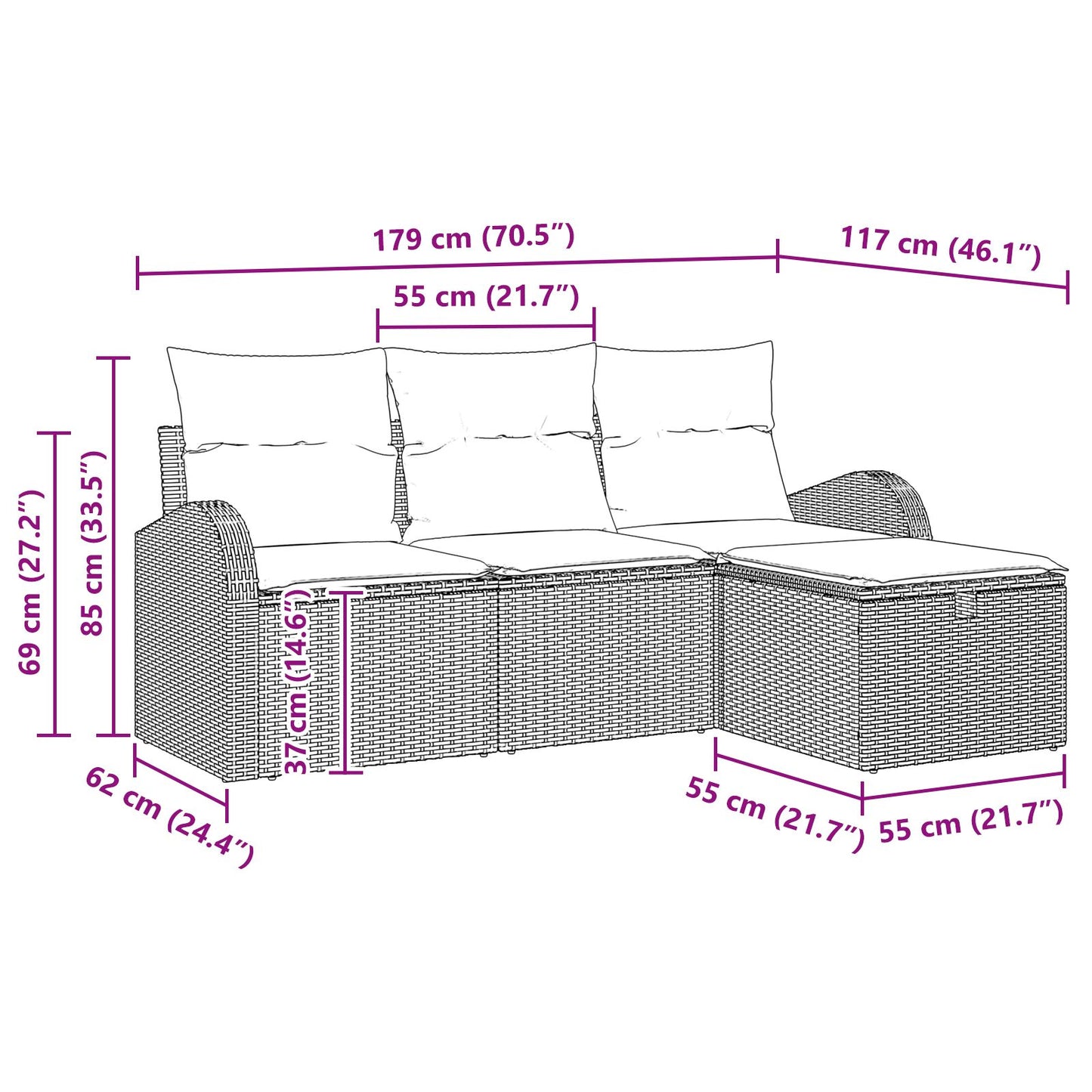 4 Delige Tuin Sofa Set Met Kussens Zwart Poly Rattan