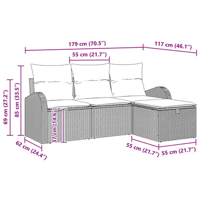 4 Delige Tuin Sofa Set Met Kussens Zwart Poly Rattan