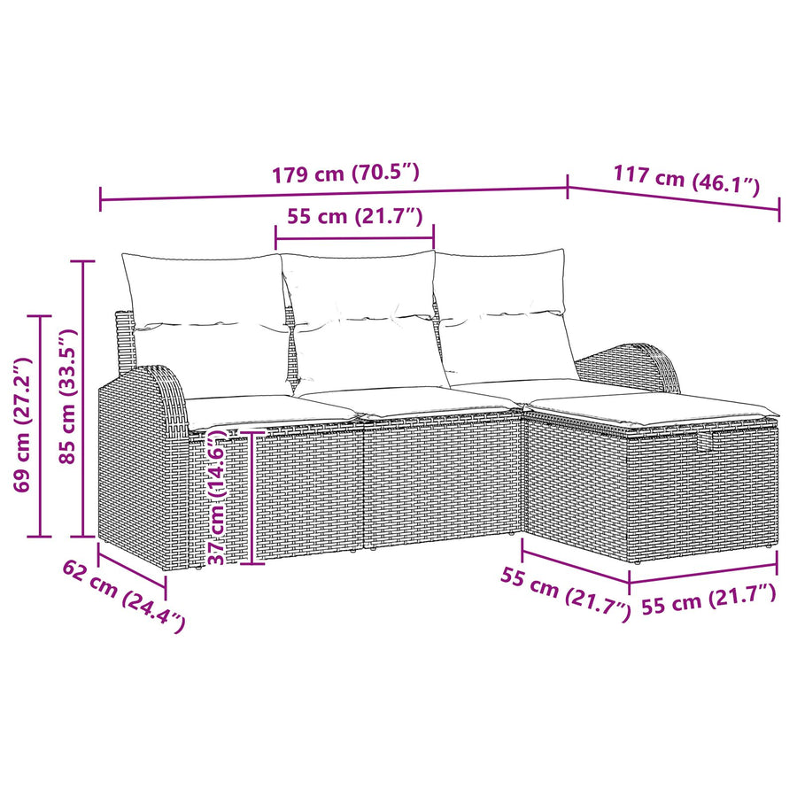 4 Delige Tuin Sofa Set Met Kussens Zwart Poly Rattan