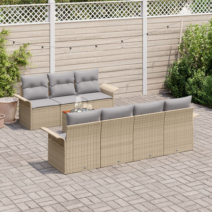 8-Delige Tuinbankset Met Kussens Beige Poly Rattan Acacia