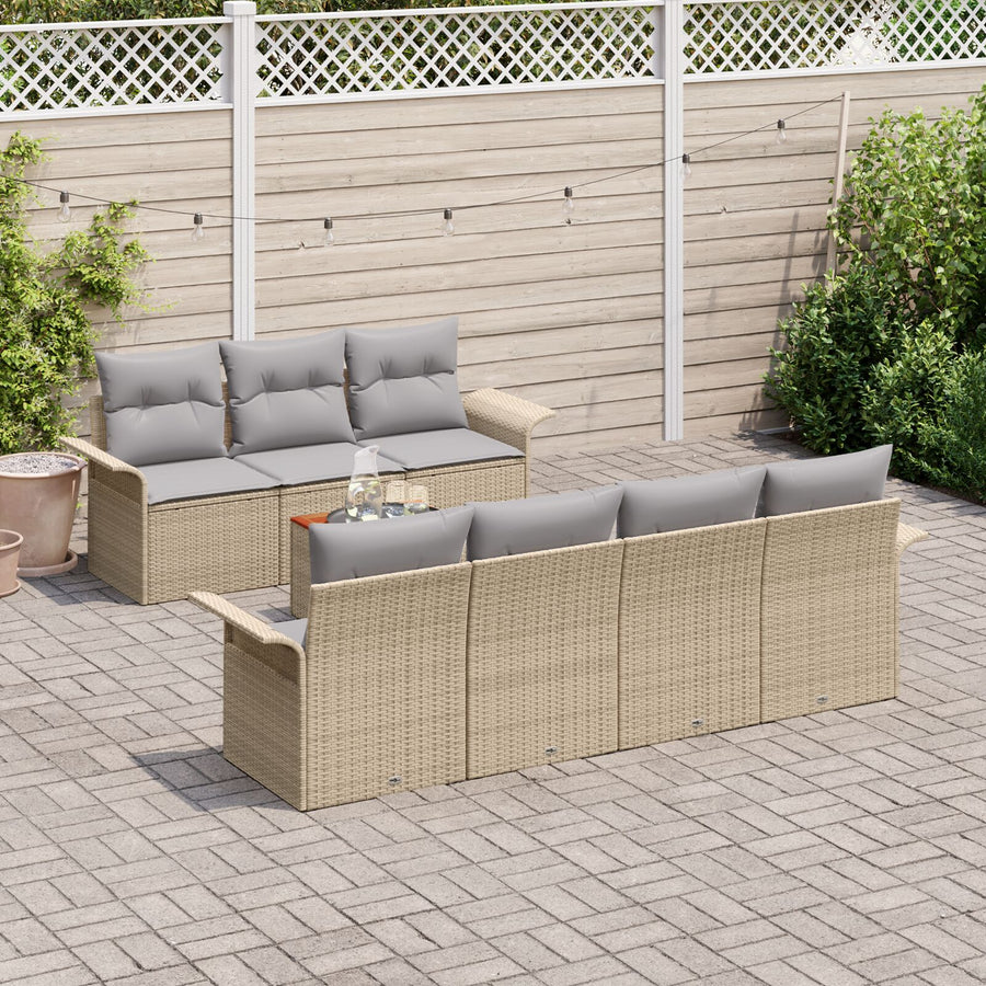 8-Delige Tuinbankset Met Kussens Beige Poly Rattan Acacia