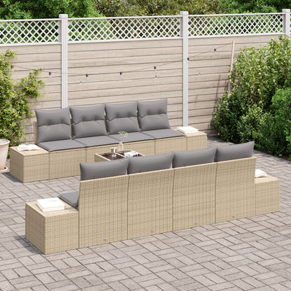 9-Delige Tuinbankset Met Kussens Beige Poly Rattan