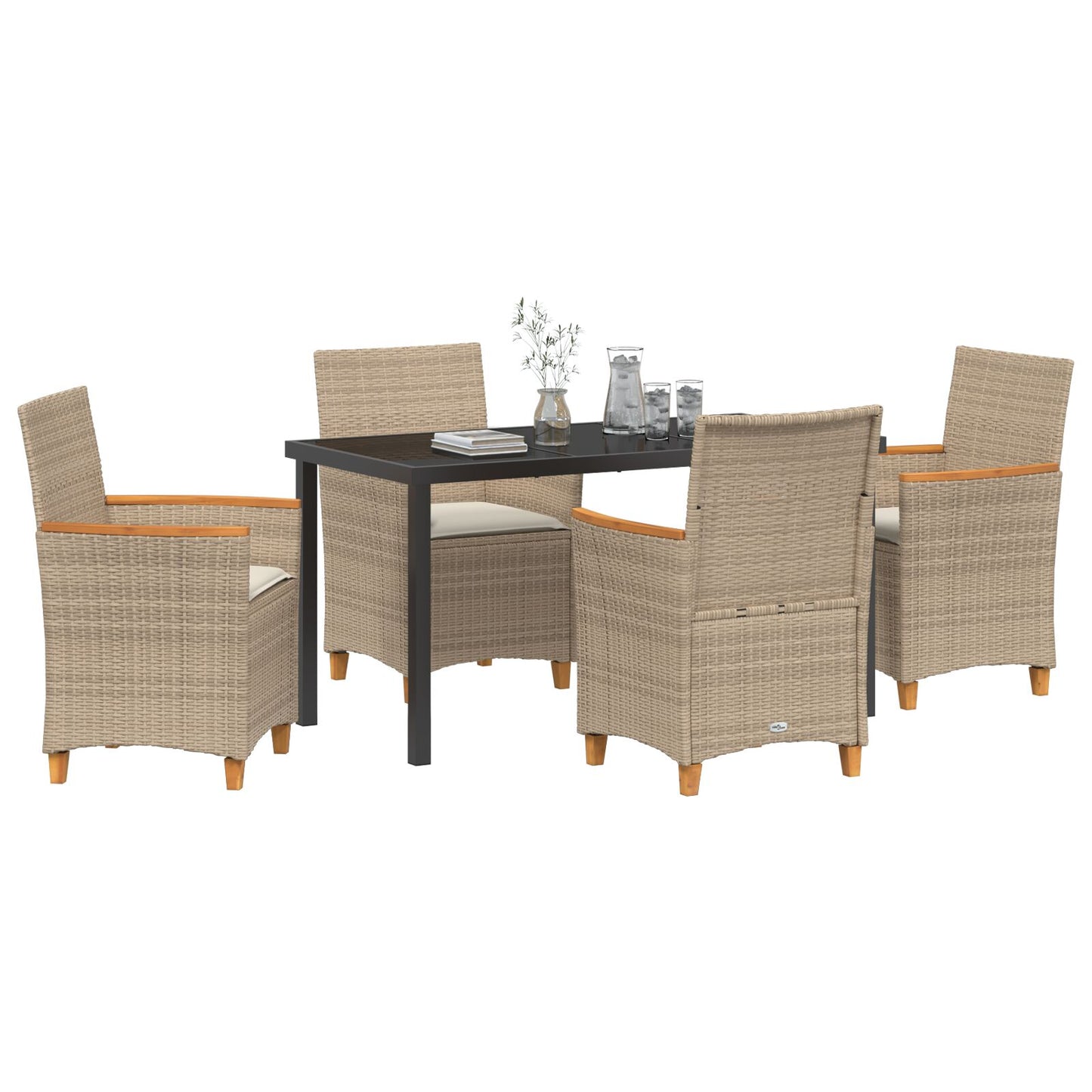 5-Delige Tuin Eettafel Set Met Kussens Beige Poly Rattan