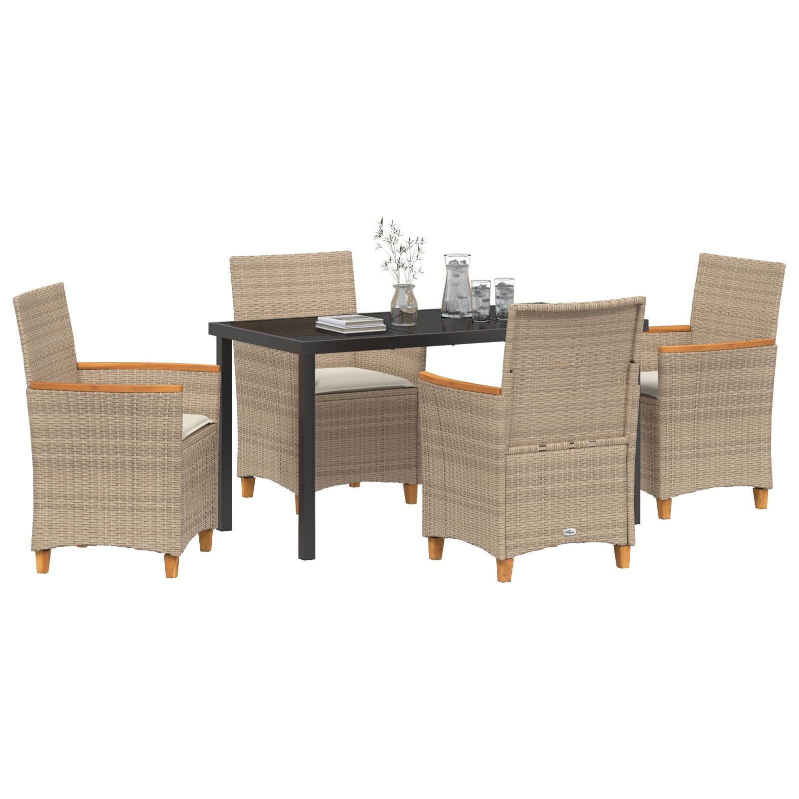 5-Delige Tuin Eettafel Set Met Kussens Beige Poly Rattan