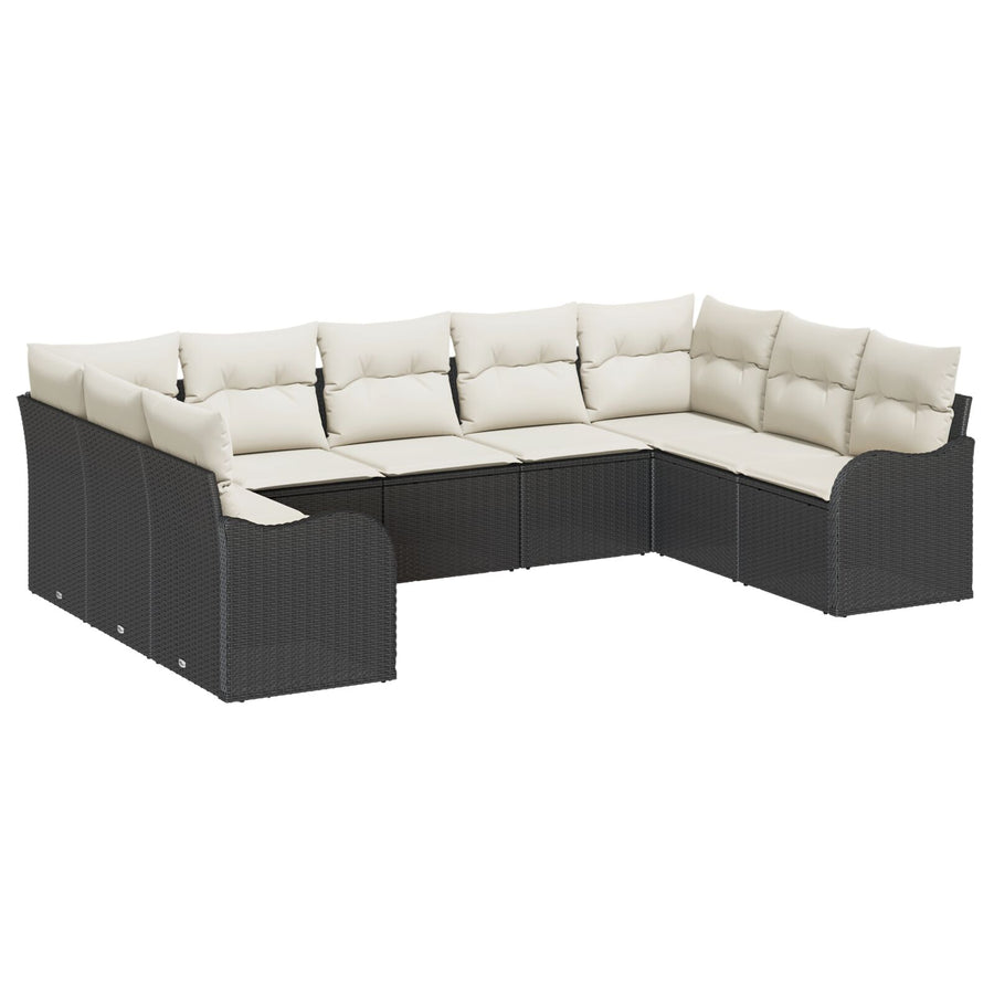 9-delige Tuin Sofa Set met Kussens Zwart Poly Rattan, vidaXL 2-zits Tuin Sofa met Kussens Zwart Poly Rattan