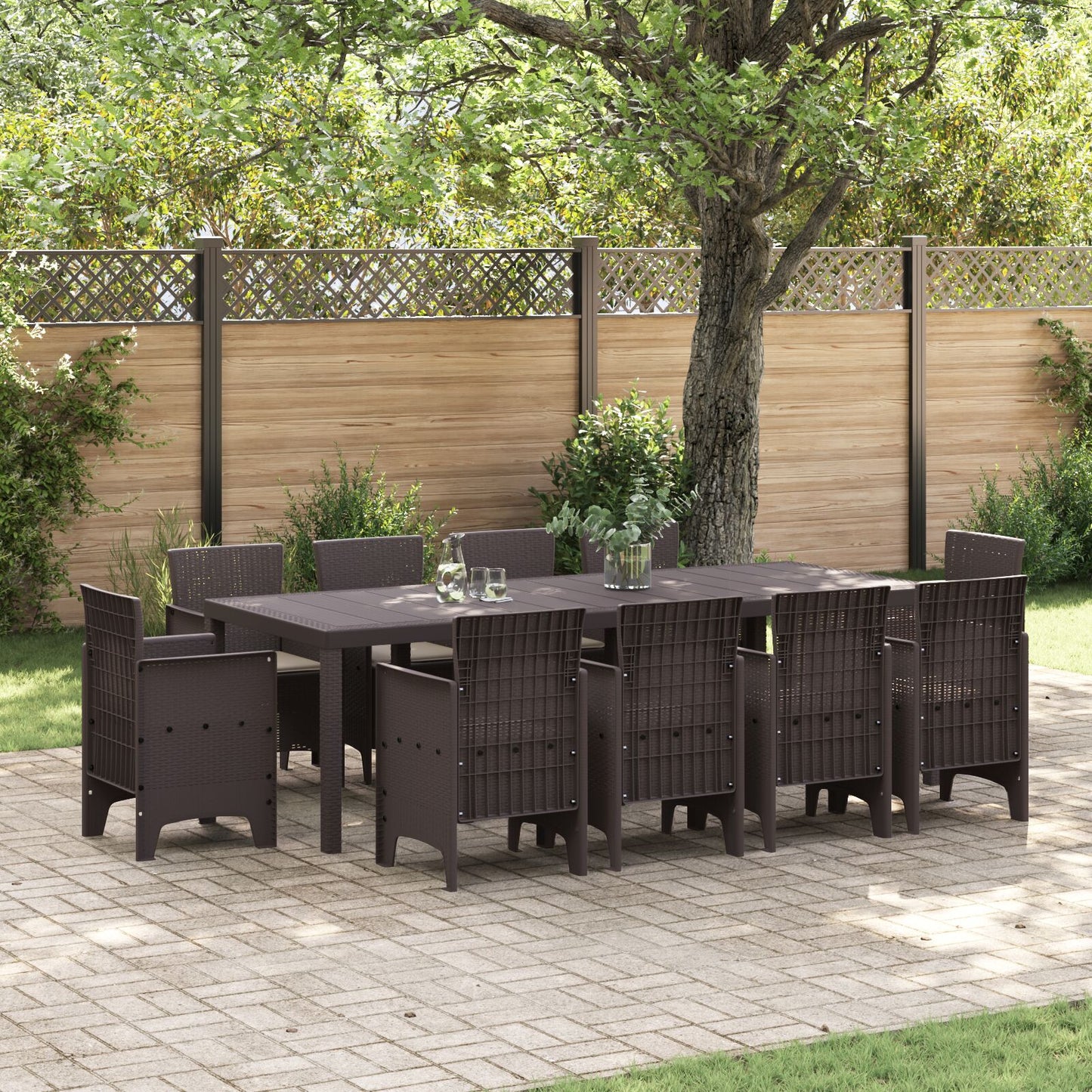11-Delige Tuin Eetset Met Kussens Bruin Poly Rattan