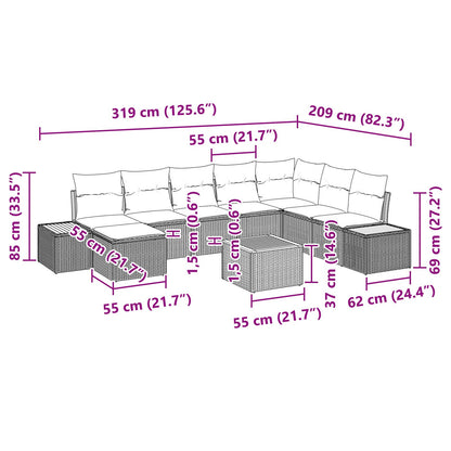 9-Delige Tuin Sofa Set Met Kussens Zwart Poly Rattan Acacia