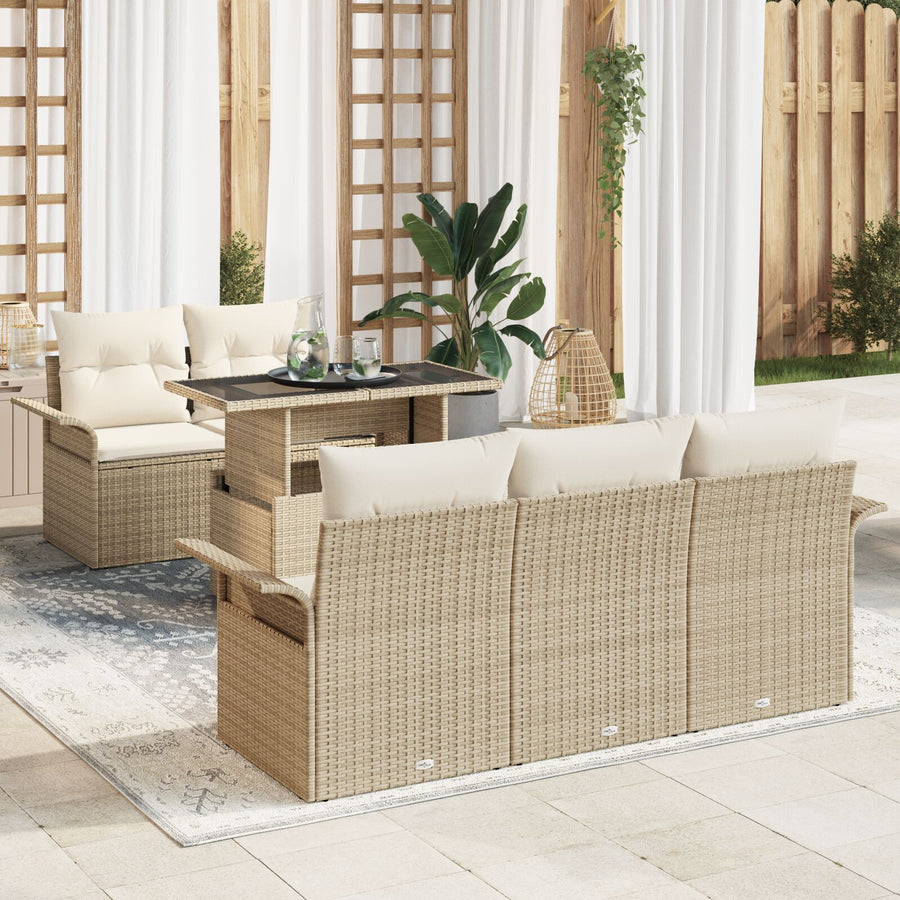 6-Delige Tuin Sofa Set Met Kussens Beige Poly Riet