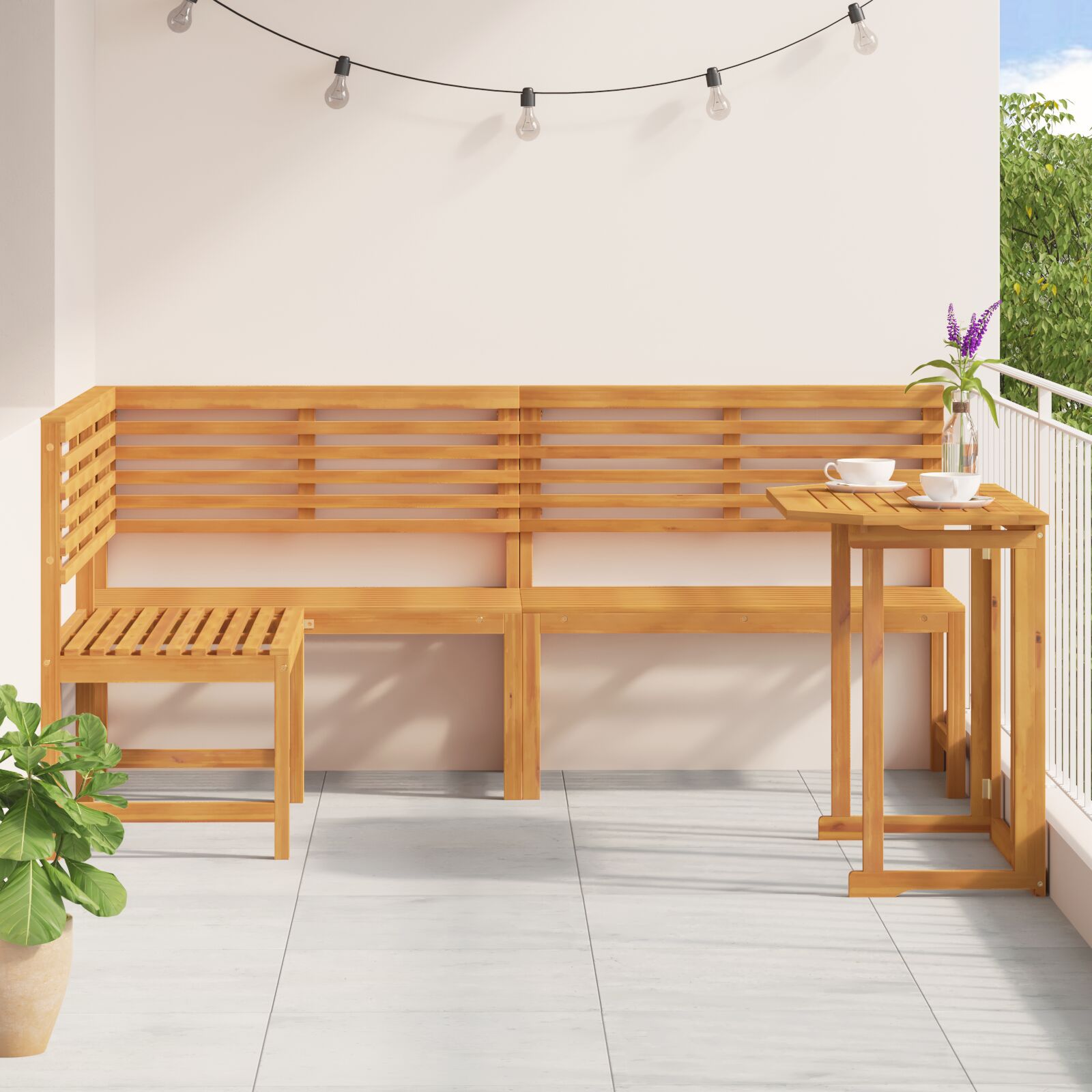 3-Delige Tuin Bistro Set Van Massief Acaciahout zonder kussen Tafel + 2x Bank