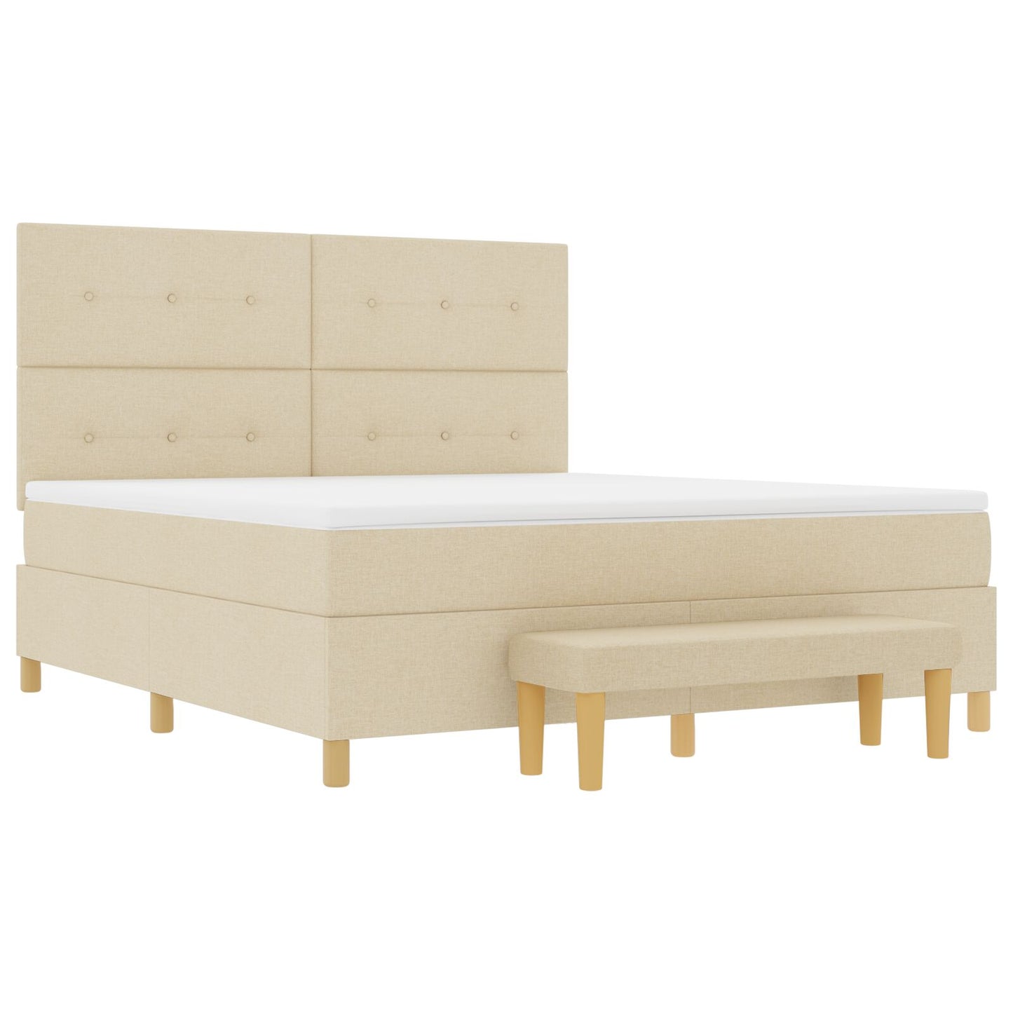 Boxspringbed Met Matras & Bank Stof Crème 180 x 200 cm Knoop tufted
