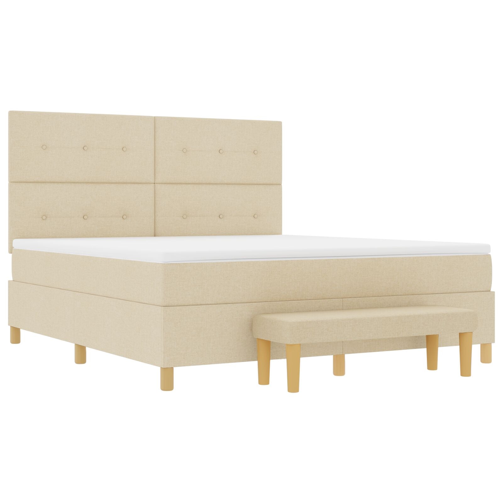 Boxspringbed Met Matras & Bank Stof Crème 180 x 200 cm Knoop tufted