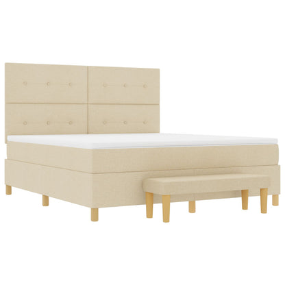 Boxspringbed Met Matras & Bank Stof Crème 180 x 200 cm Knoop tufted