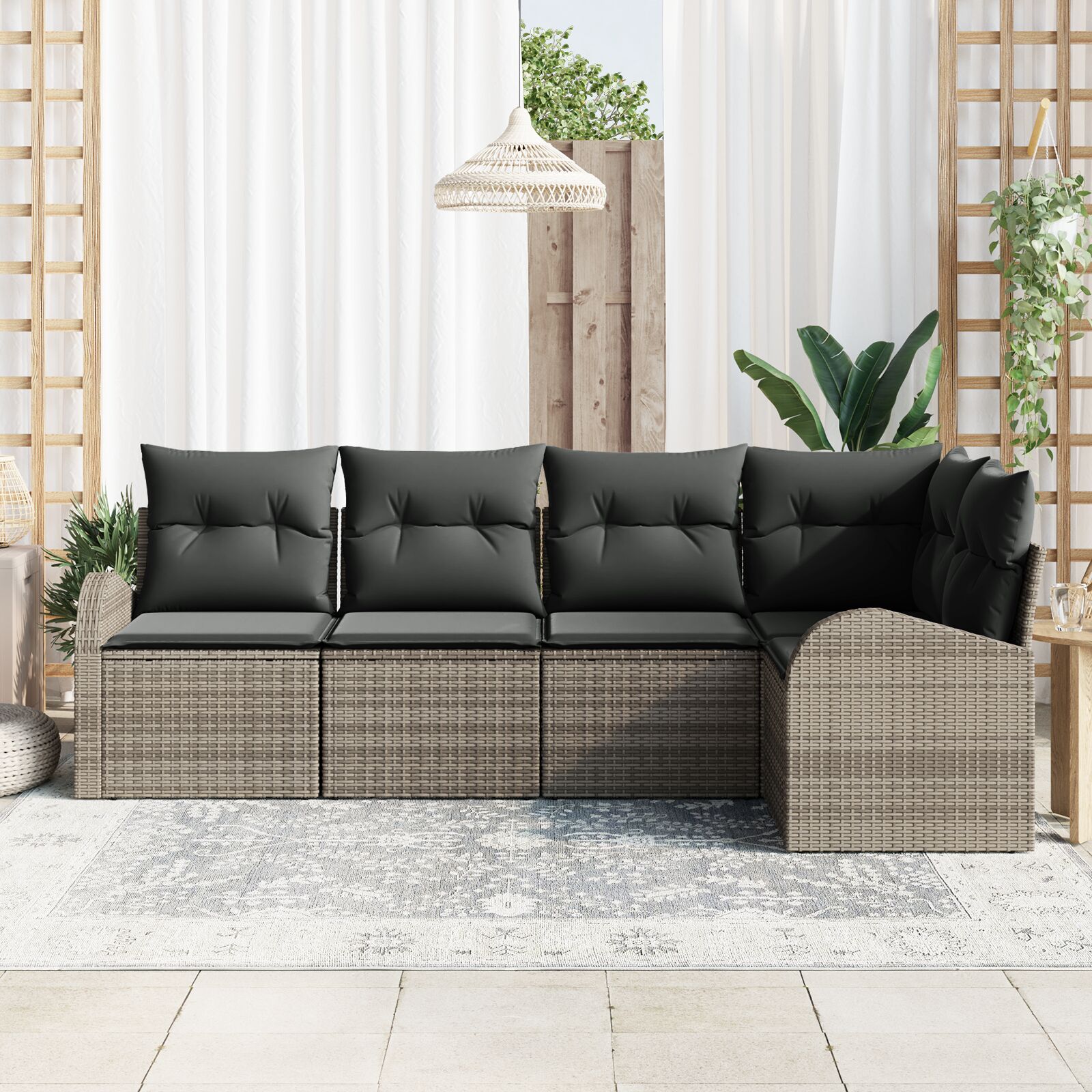 5-Delige Tuin Sofa Set Met Kussens Poly Rattan Grijs zonder tafel