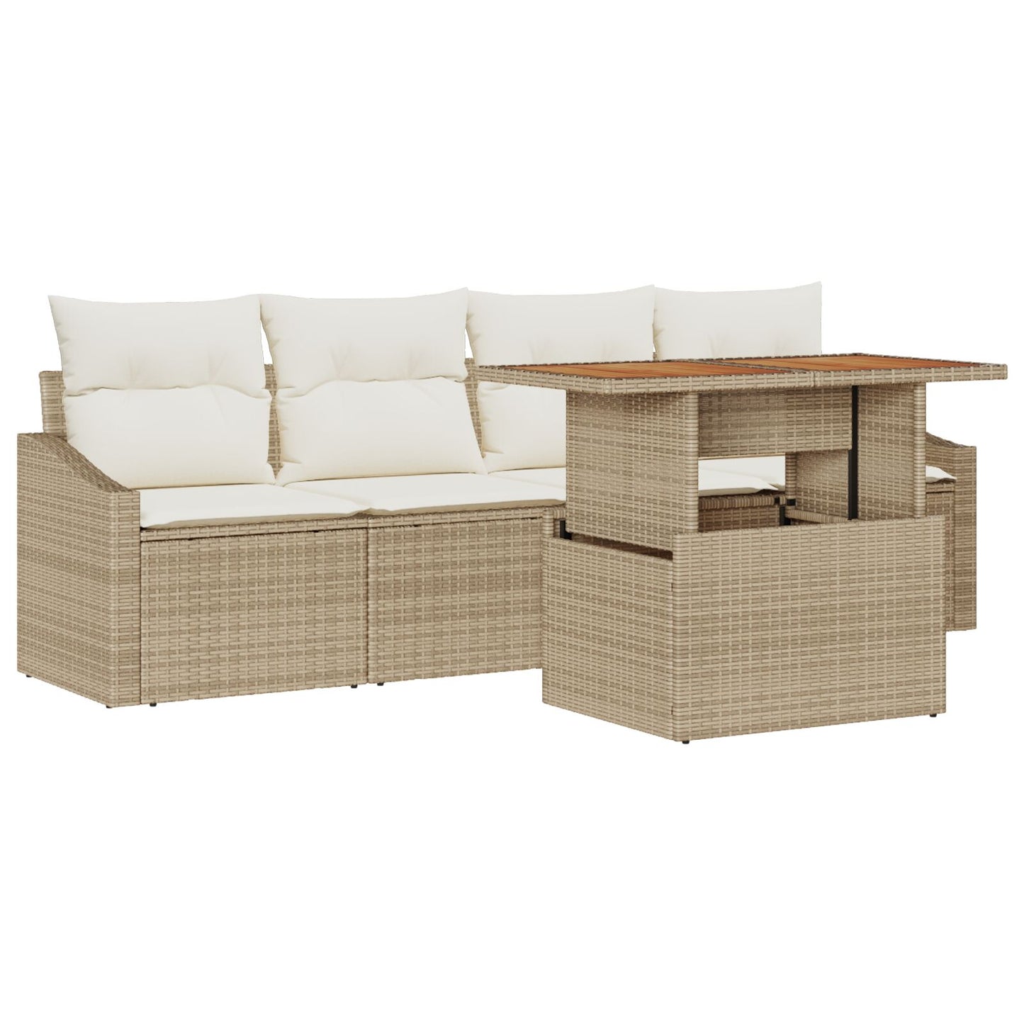 Tuinbank Set Set Van 5 Beige Rattan Buitenbank Rechthoekig