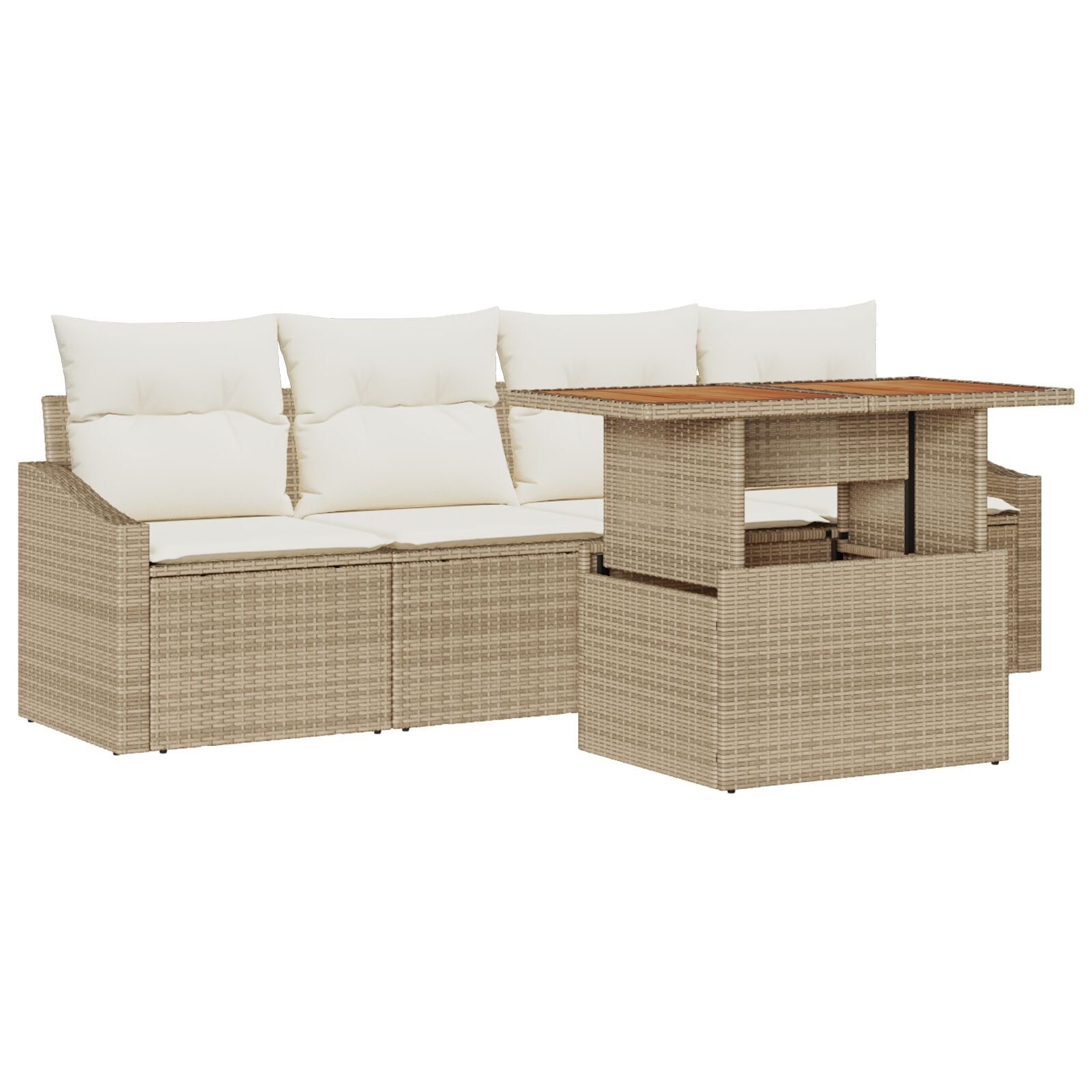 Tuinbank Set Set Van 5 Beige Rattan Buitenbank Rechthoekig