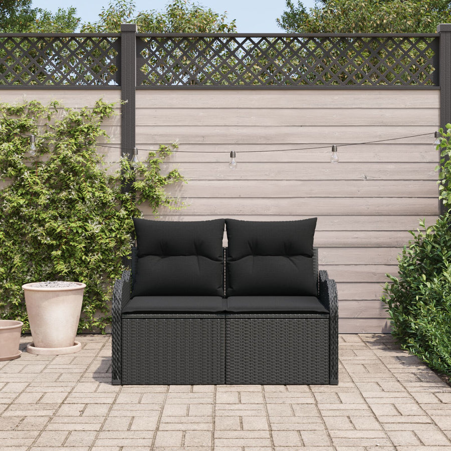 2-Zits Tuinbank Met Kussens Poly Rattan Zwart zonder opslag
