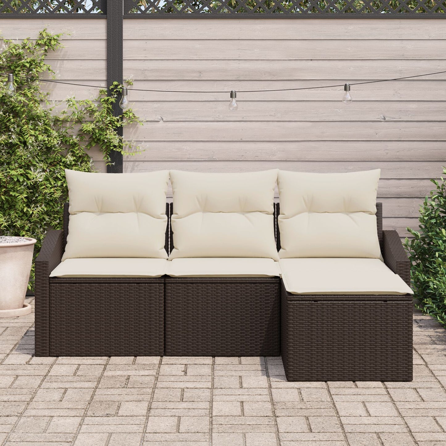 4-Delige Tuinsofa Set Met Kussens Bruin Poly Rattan Gegalvaniseerd Staal