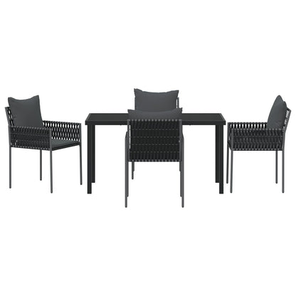 5-Delige Tuin Eetset Met Kussens Zwart Poly Rattan