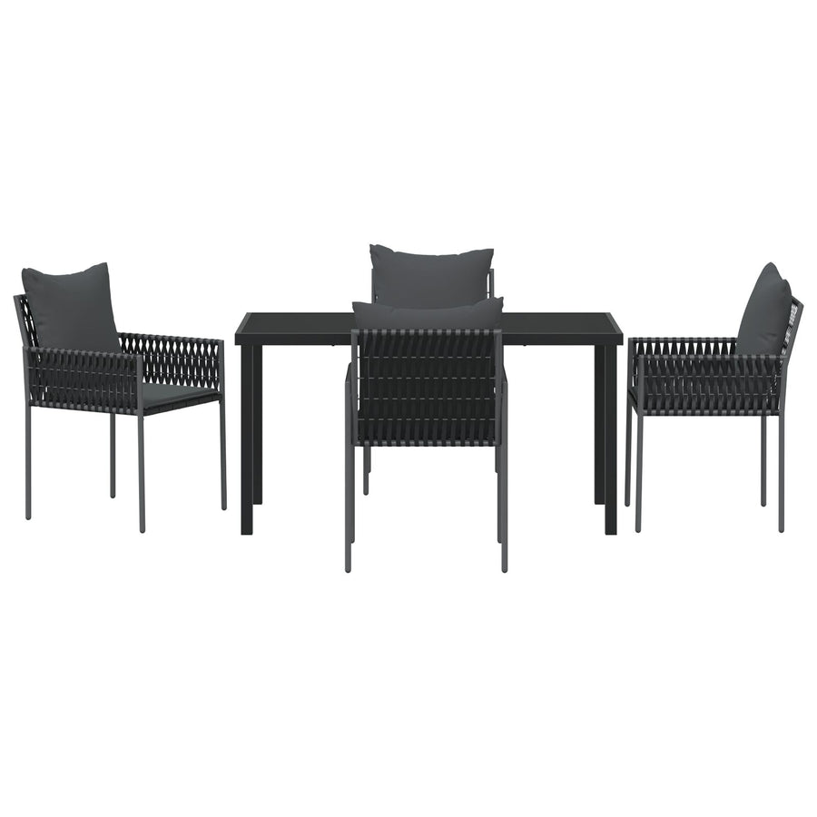 5-Delige Tuin Eetset Met Kussens Zwart Poly Rattan