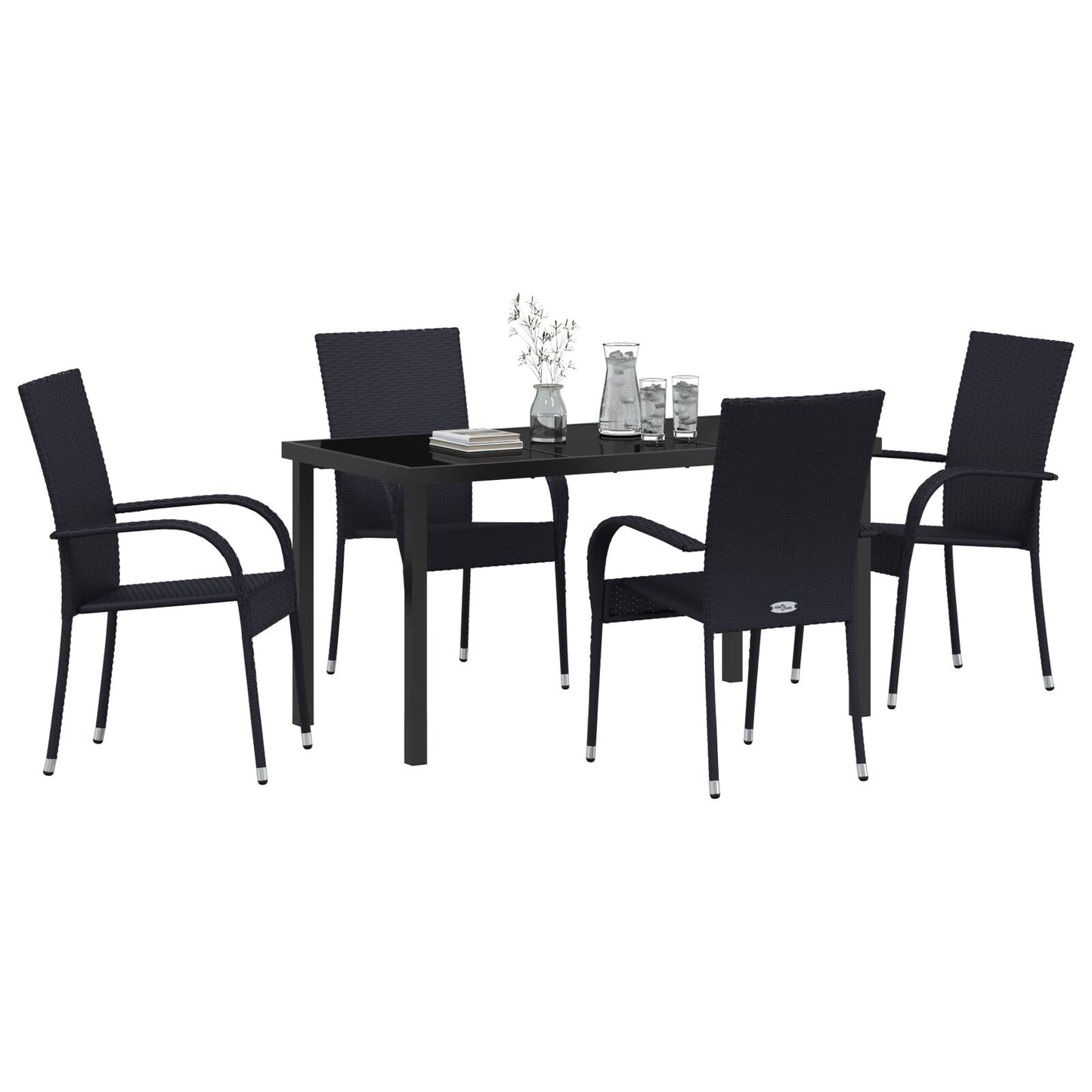 5-Delige Tuinset Zwart Poly Rattan
