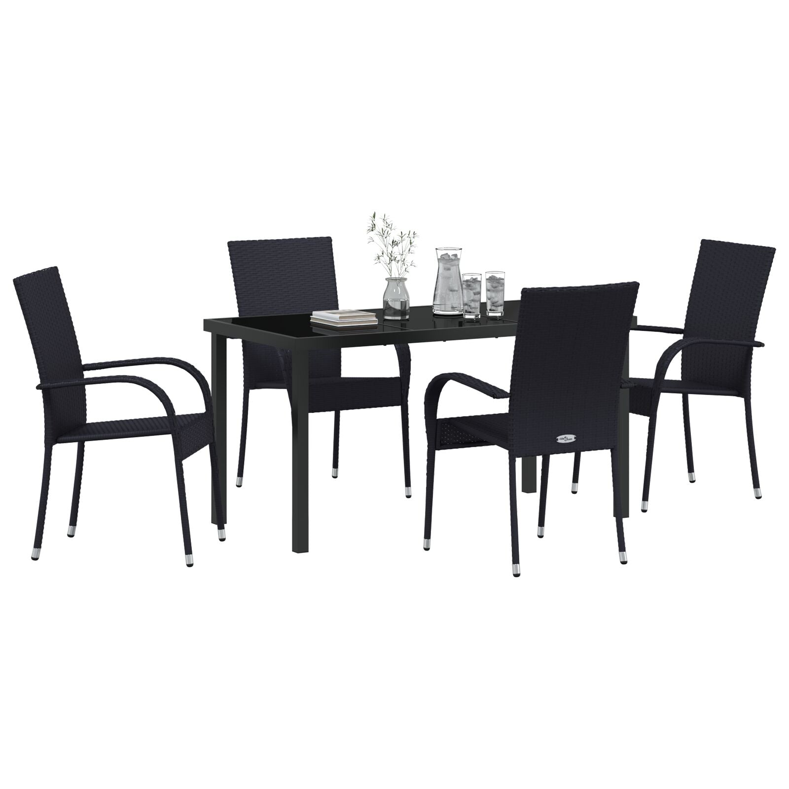 5-Delige Tuinset Zwart Poly Rattan