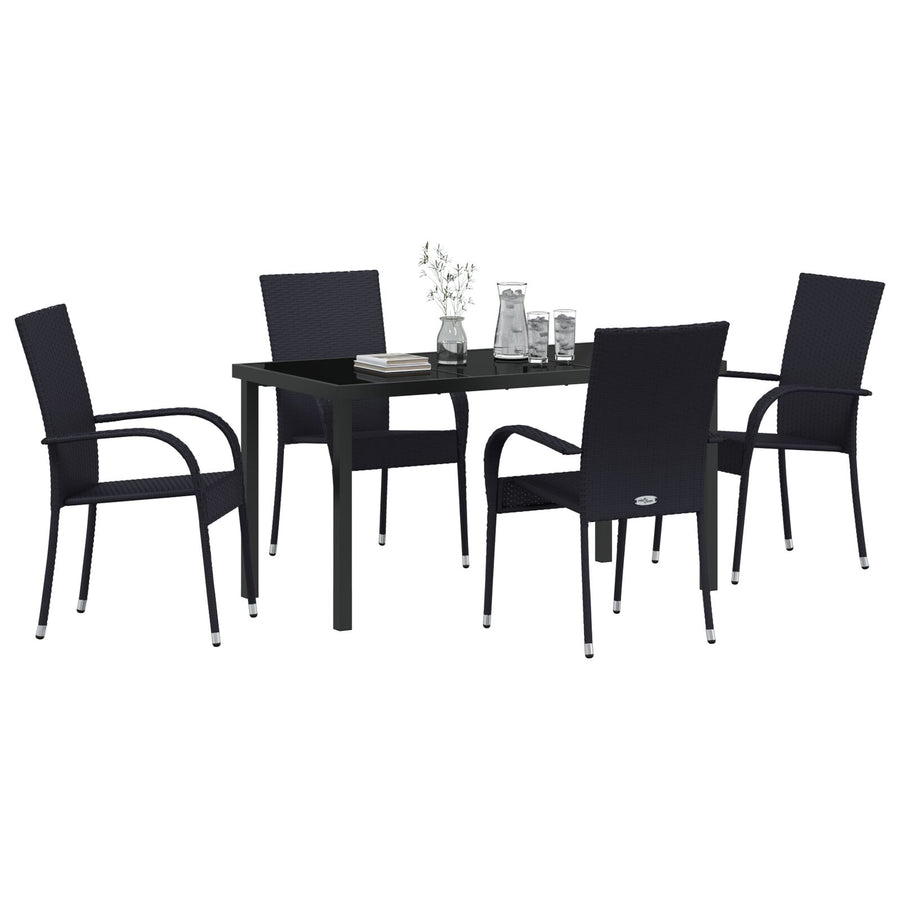 5-Delige Tuinset Zwart Poly Rattan
