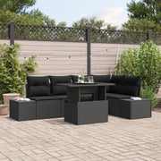 Loungeset 6-delig poly rotan zwart met opbergruimte