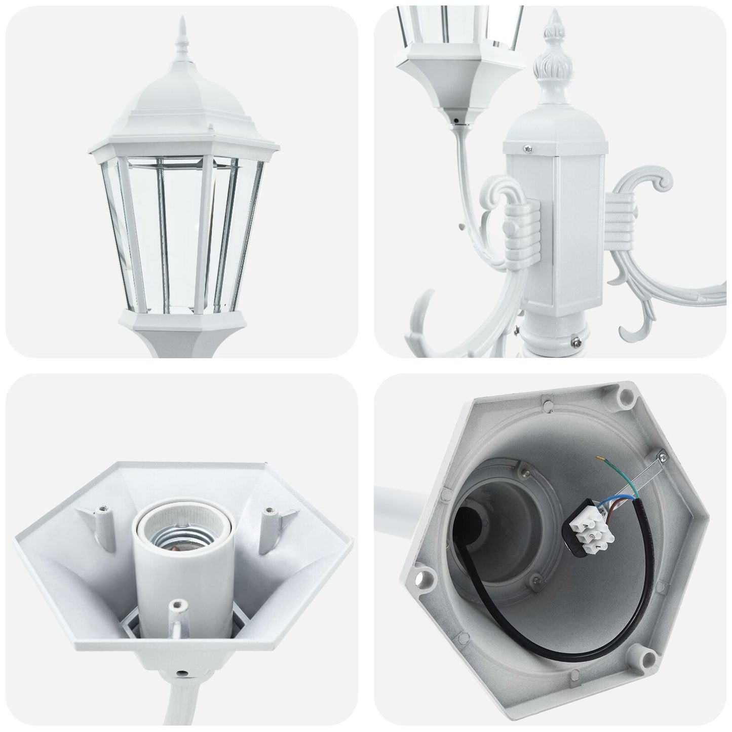 Tuinlampenpaal 3-Lamps E27 220 Cm Aluminium Wit