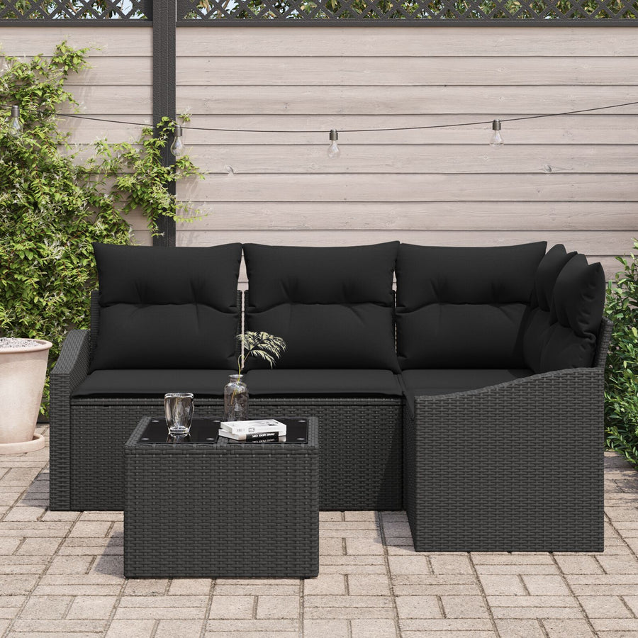 Tuin Sofa Set Set Van 5 Zwart Rattan, Polyester