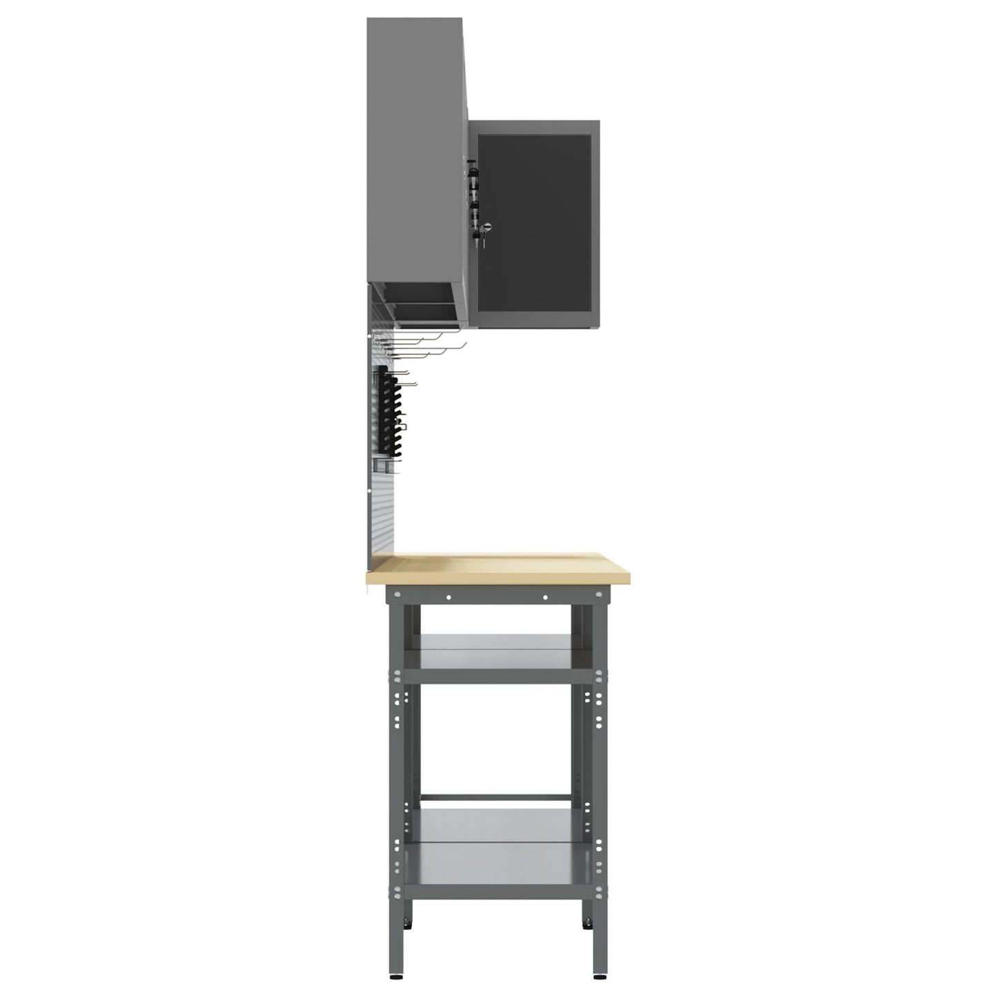 10-Delig Gereedschapsopslagtafelset Geperst Hout En Metaal 100 cm cabinet met pegboard Zwart 3x tafel + 4x cabinet + 6x pegboard