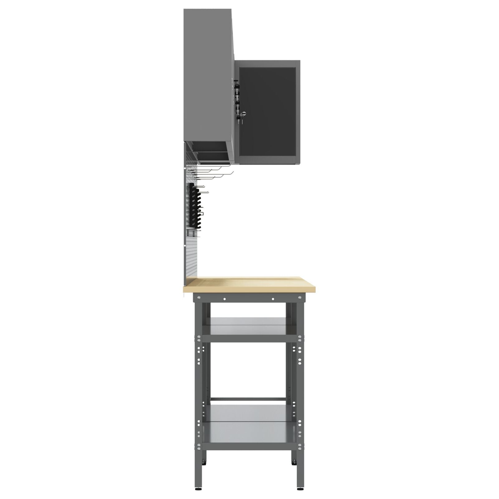 10-Delig Gereedschapsopslagtafelset Geperst Hout En Metaal 100 cm cabinet met pegboard Zwart 3x tafel + 4x cabinet + 6x pegboard