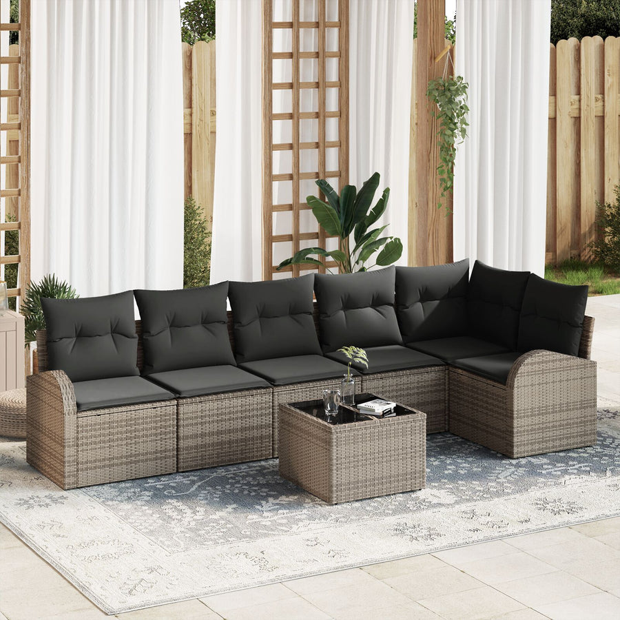 6 Delige Tuin Sofa Set Met Kussens Zwart Poly Rattan Grijs met tafel