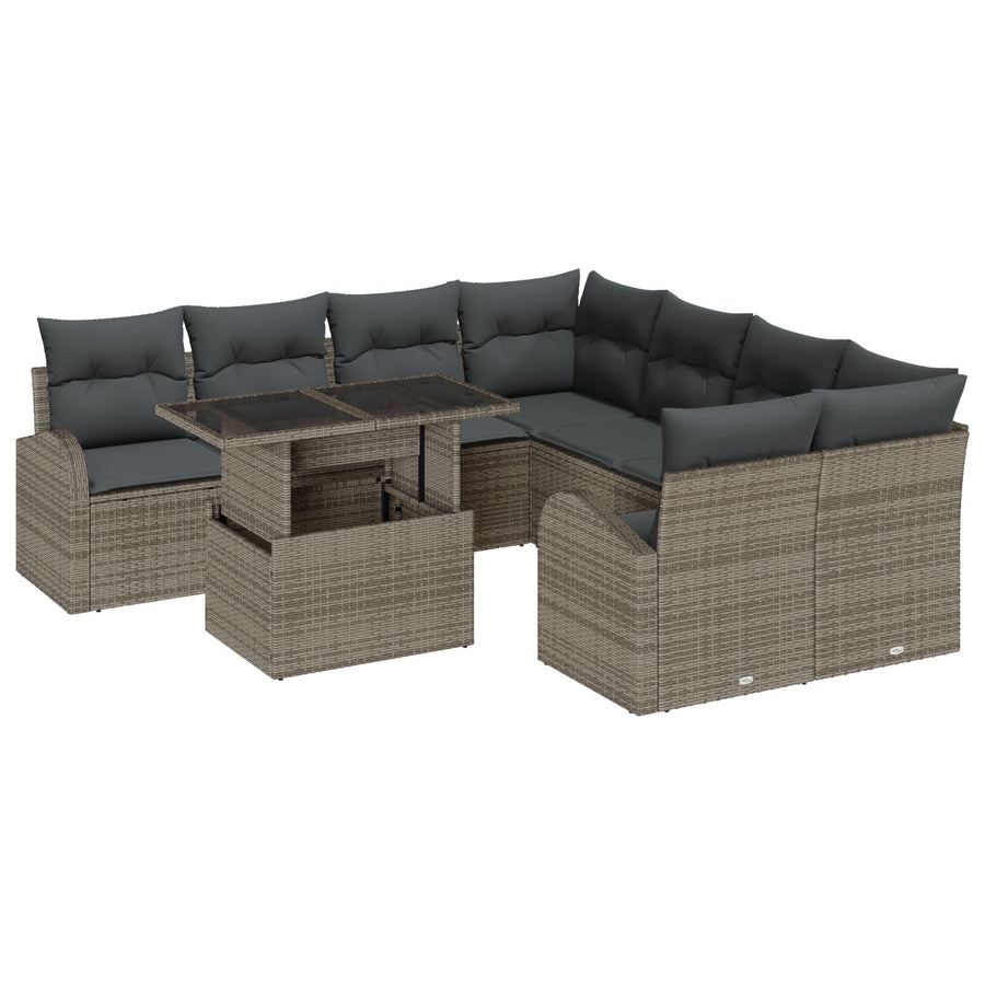 9-Delige Tuin Sofa Set Met Kussens Grijs Poly Rattan