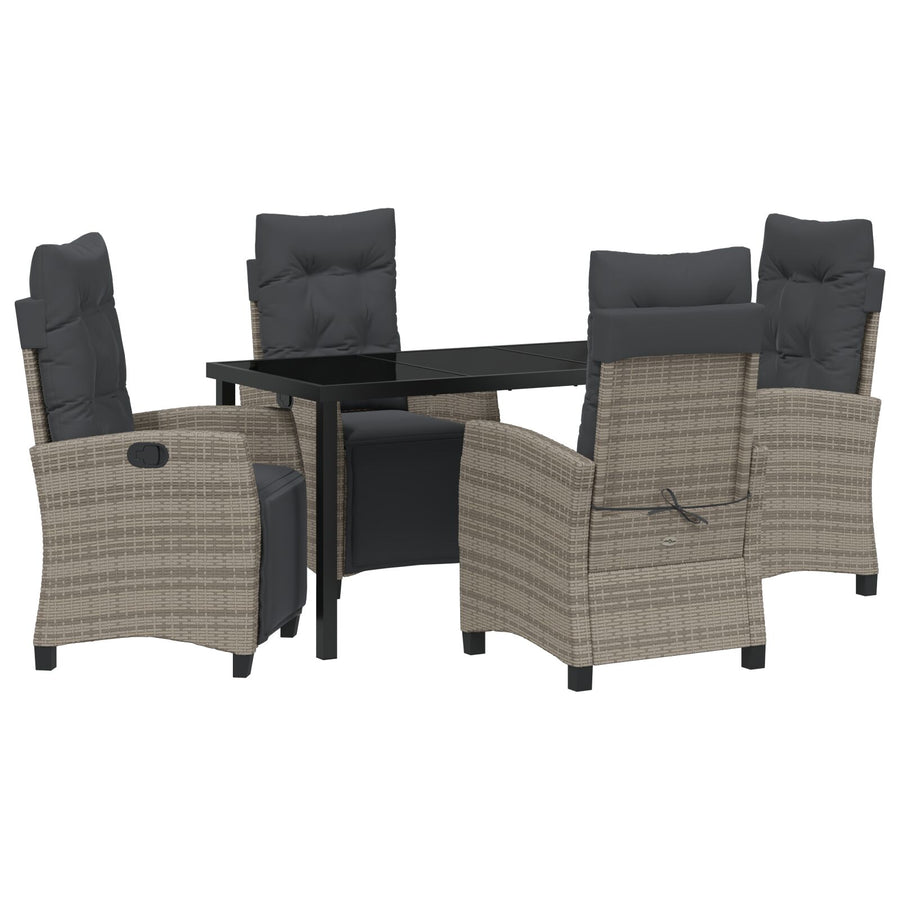 5-Delig Tuin Eetset Grijs Poly Rattan
